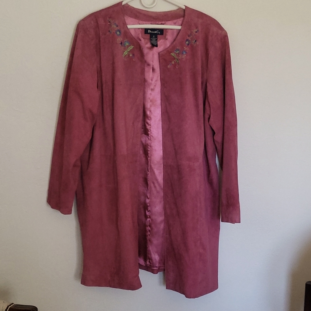 Denim&Co Pink Washable Suede Jacket With Embroidery Size 2X